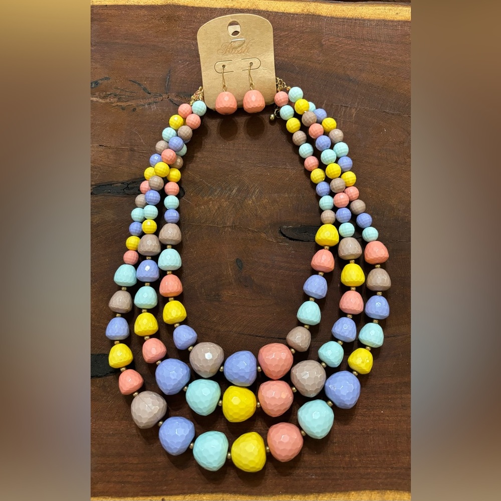 Pastel Beaded Necklace and Earring Set